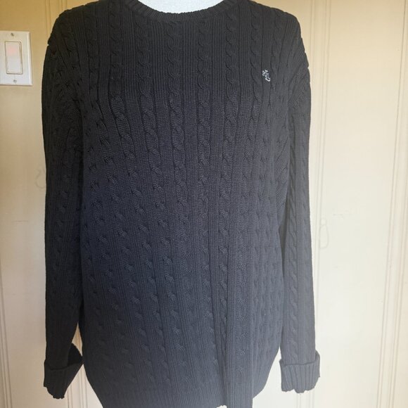 Lauren Ralph Lauren Black Cotton Cable Knit Sweater Monogram Long Sleeve sz 2X - Picture 3 of 7